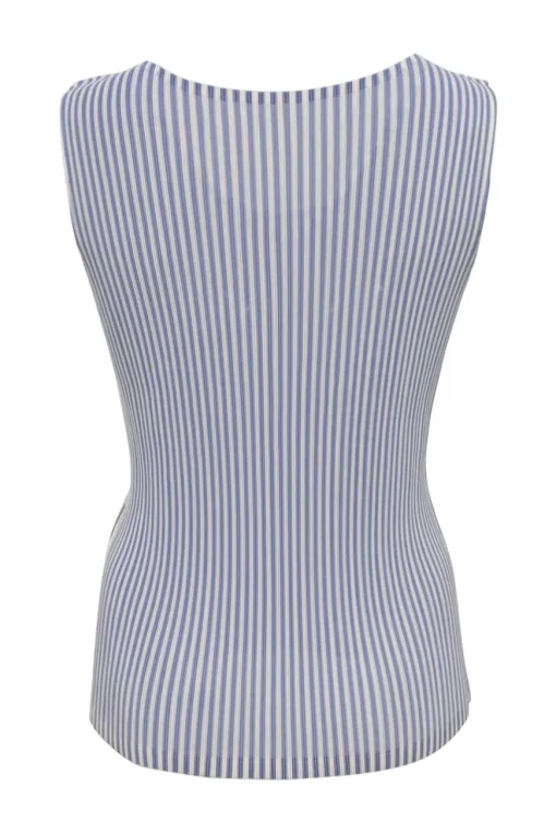 Blue striped polyester pullover plissé tank top