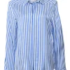 Blue striped silk spread collar button-front shirt