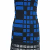 Blue synthetic strapless grid pattern dress