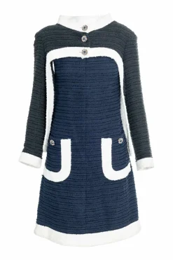 Blue synthetic strapless grid pattern dress