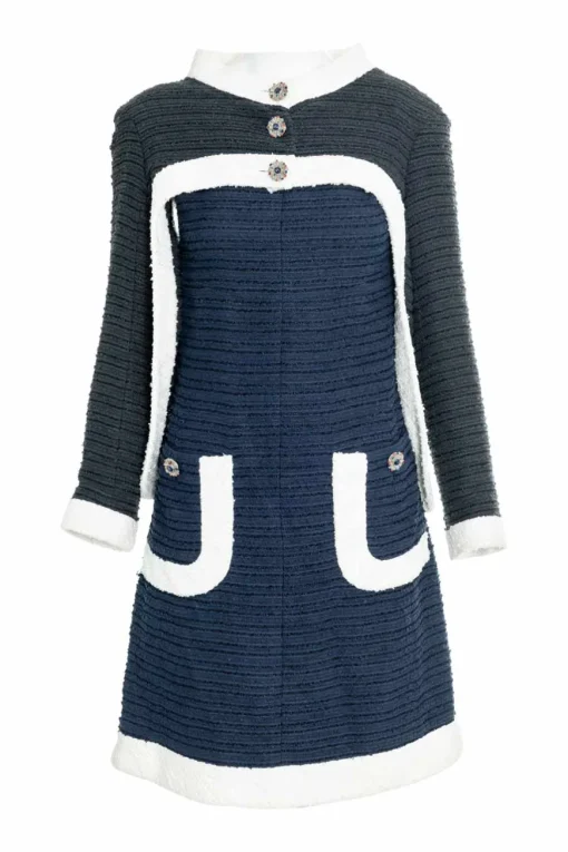 Blue synthetic strapless grid pattern dress