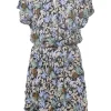 Blue viscose floral print flutter sleeve wrap dress