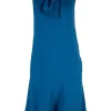 Blue viscose tie neck pullover sleeveless shift dress