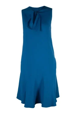 Blue viscose tie neck pullover sleeveless shift dress
