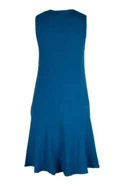 Blue viscose tie neck pullover sleeveless shift dress