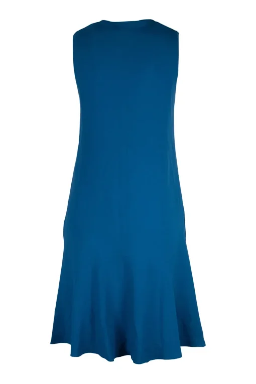 Blue viscose tie neck pullover sleeveless shift dress