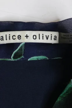Blue viscose-blend devoré velvet pullover pussybow ruffle tunic shift featuring multi-colour floral motif