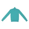 Blue viscose-blend jersey knit funnel neck pullover sweater