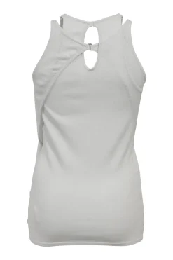 Blue viscose-blend jersey knit hosiery mesh eyelet tank top