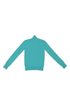Blue viscose-blend jersey knit funnel neck pullover sweater