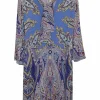 Blue viscose-blend paisley print pullover foulard shift dress