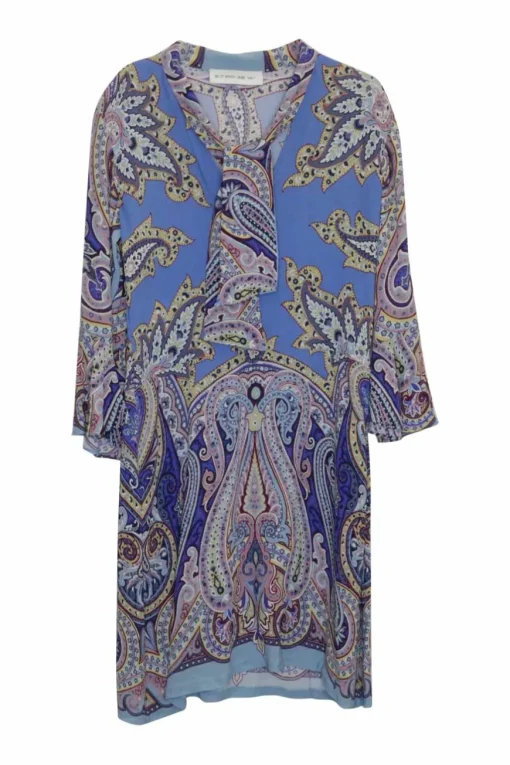 Blue viscose-blend paisley print pullover foulard shift dress
