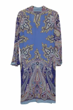 Blue viscose-blend paisley print pullover foulard shift dress