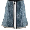 Blue, white and black boucle knitted mini skirt with a middle zipper