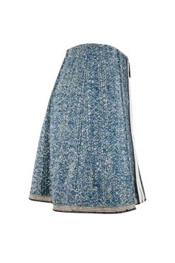 Blue, white and black boucle knitted mini skirt with a middle zipper