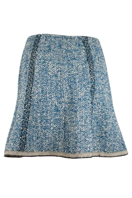 Blue, white and black boucle knitted mini skirt with a middle zipper