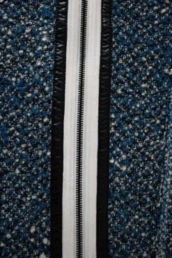 Blue, white and black boucle knitted mini skirt with a middle zipper