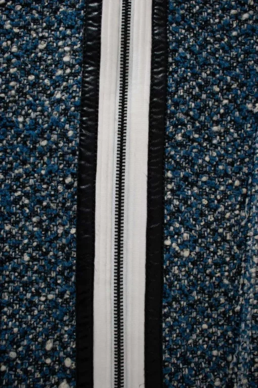 Blue, white and black boucle knitted mini skirt with a middle zipper