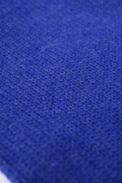 Blue wool knit crewneck pullover sweater with crystal-embellished logo motif