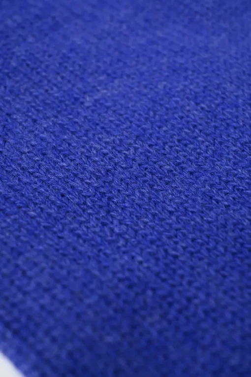 Blue wool knit crewneck pullover sweater with crystal-embellished logo motif