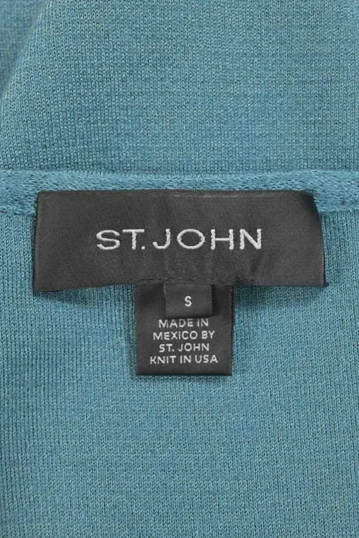 Blue wool-blend jersey knit V-neck short-sleeve top with pointed hem
