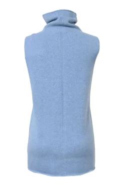 Blue wool-cashmere blend funnel neck pullover sleeveless sweater