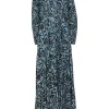 Blue zebra-print plissé polyester crêpe crewneck long-sleeved Taima maxi dress