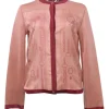Blush and red silk 'Étude Pour Une Parure De Gala' Twillaine cardigan featuring original artwork by Florence Manlik
