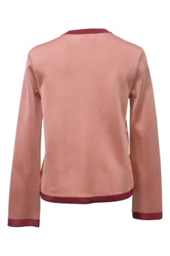 Blush and red silk 'Étude Pour Une Parure De Gala' Twillaine cardigan featuring original artwork by Florence Manlik