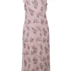 Blush bias-cut crinkle silk floral print flutter sun dress with cross-cross open back