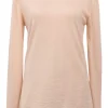 Blush cashmere slub jersey knit long sleeve pullover sweater
