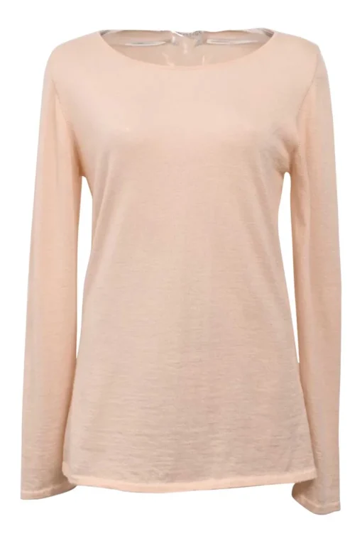 Blush cashmere slub jersey knit long sleeve pullover sweater