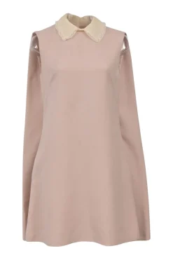 Blush cotton-blend collared cape shift dress with darted bodice and keyhole back