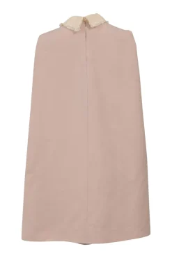 Blush cotton-blend collared cape shift dress with darted bodice and keyhole back