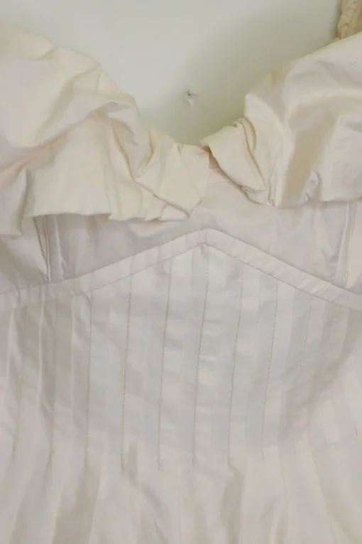 Blush cotton-blend corset-style off-shoulder pintuck ruffle bustier top