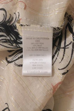 Blush cotton-blend feather metallic stripe jacquard button-front pussy-bow blouse