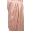 Blush draped cupro satin sleeveless shift dress with ruched detailing at hip