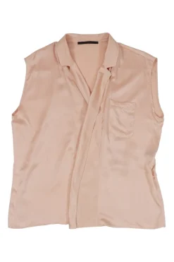 Blush draped silk wrap sleeveless blouse with spread notch collar