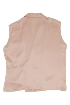 Blush draped silk wrap sleeveless blouse with spread notch collar