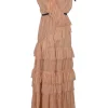 Blush frill-trimmed crinkle silk Petals On The Wind wrap-effect plunge neck column gown