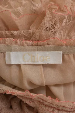 Blush frill-trimmed paneled viscose-blend floral lace tiered maxi skirt with handkerchief hem