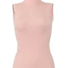 Blush fringe-trimmed cashmere-blend turtleneck pullover sleeveless rib knit top