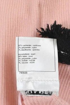 Blush fringe-trimmed cashmere-blend turtleneck pullover sleeveless rib knit top