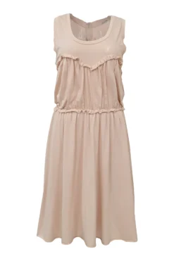 Blush gathered cotton sweetheart blouson A-line dress