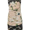 Blush lace-trimmed viscose-blend floral digi-print ruched sheath dress