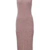 Blush marled wool-blend flatbed rib knit paneled sleeveless midi dress