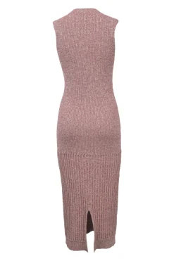 Blush marled wool-blend flatbed rib knit paneled sleeveless midi dress