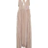 Blush paneled plissé polyester racerback sun dress with asymmetric handkerchief hem