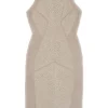 Blush paneled rayon-blend kaleidoscope screen-printed interlock knit and bandage racerback sheath