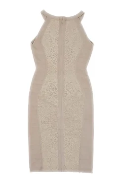Blush paneled rayon-blend kaleidoscope screen-printed interlock knit and bandage racerback sheath